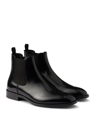 PRADA Black Brushed Leather Round Toe Pull On Chelsea Boots, Mens Size 39.5 Black Brushed Leather Chelsea Boots | PRADA - United States main image 3