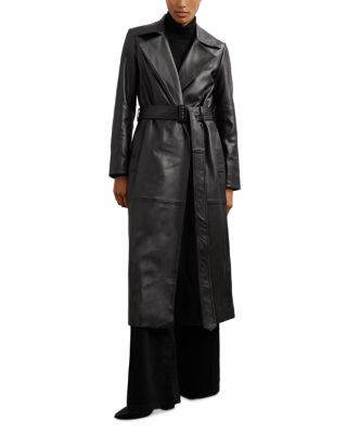 Estee Leather Trench Coat with Shearling Collar