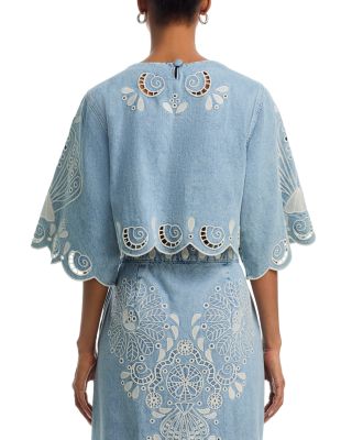 Cropped Denim Embroidered top