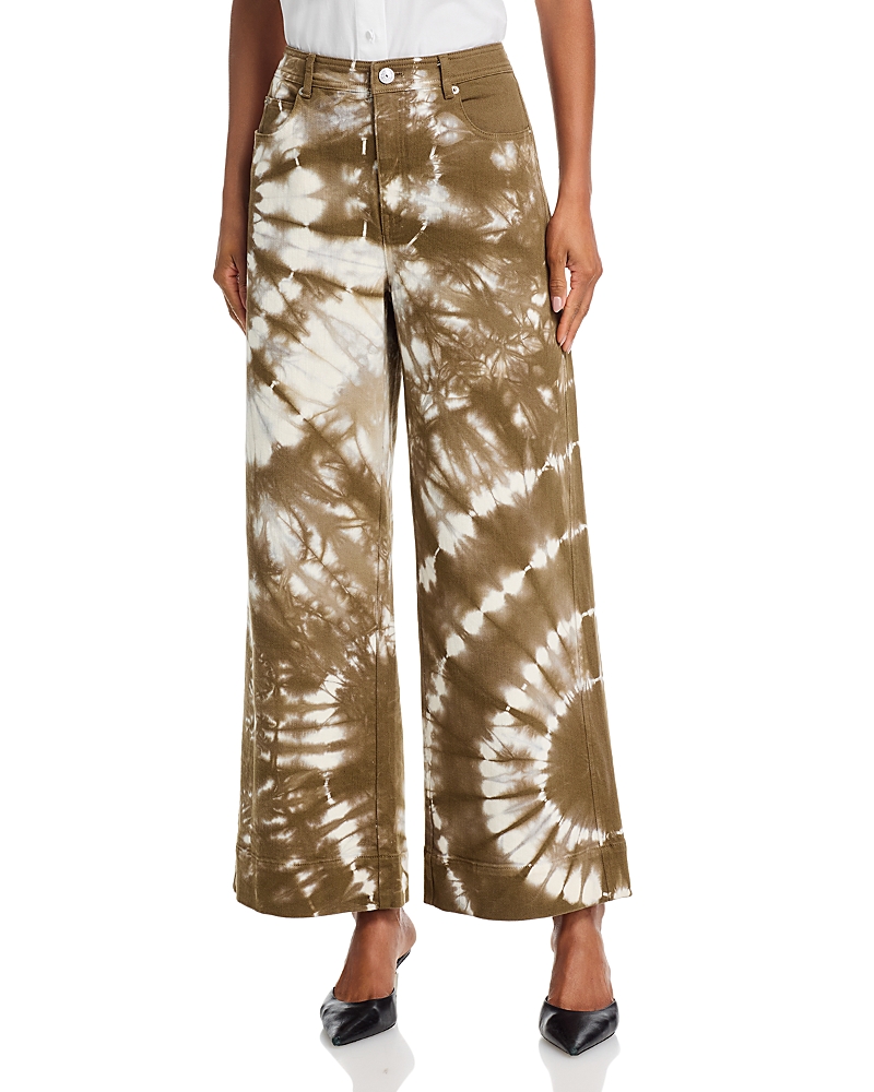 Cinq a Sept Tie Dye Betsy High Rise Wide Leg Jeans in Dark Olive