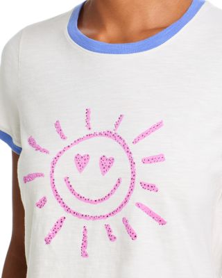 Rhinestone Smiling Sun Shrunken Ringer Tee