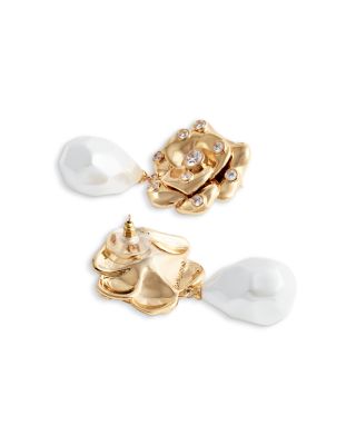 Crystal Studded Rose & Imitation Pearl Drop Earrings