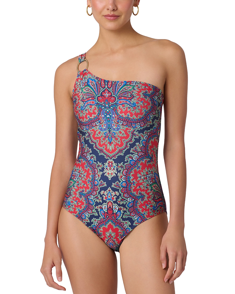 Shoshanna Ring One Shoulder One Piece Swimsuit