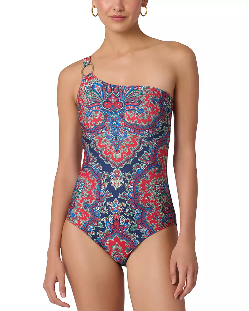 Shoshanna Ring One Shoulder One Piece Swimsuit