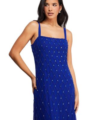 Hand Embellished Fringe Hem Midi Dress