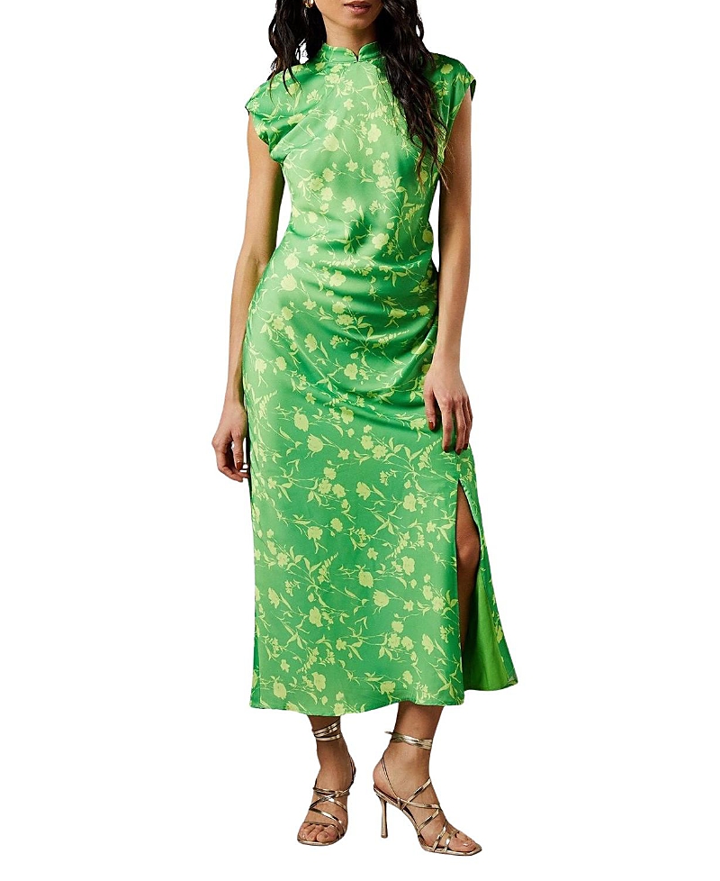 Warehouse Crinkle Satin Button Side Midi Dress