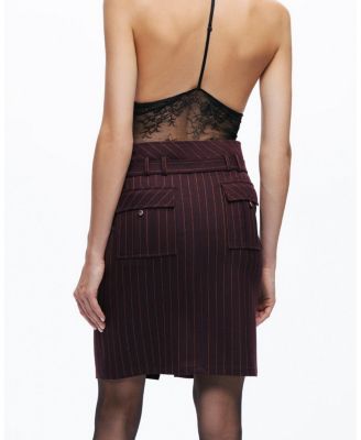  Pinstripe Belted Pencil Skirt