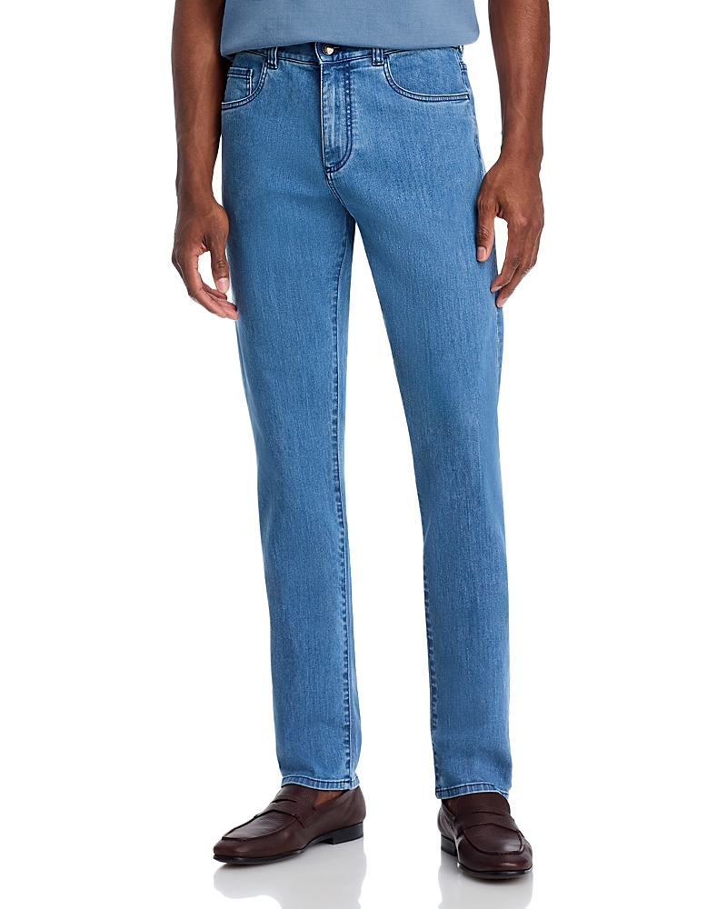 Canali Light Wash Stretch Denim Straight Fit Jeans