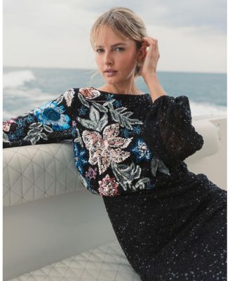  Embellished Multi Color Floral High Neck Gown