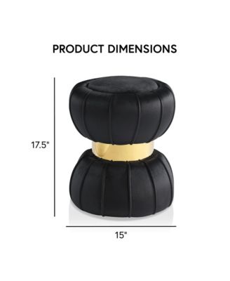 Bami Round Velvet Ottoman with Gold Trim