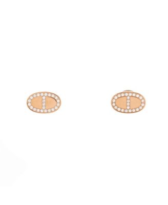 Chaine d'Ancre Contour Stud Earrings 18K Rose Gold and Diamonds