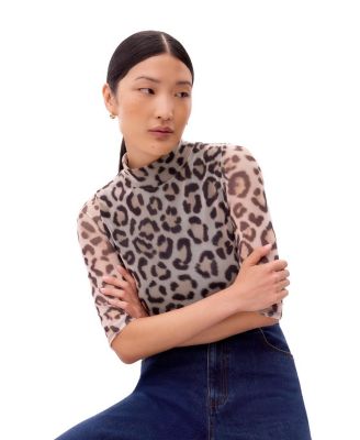 Long Sleeve Print Mesh Top