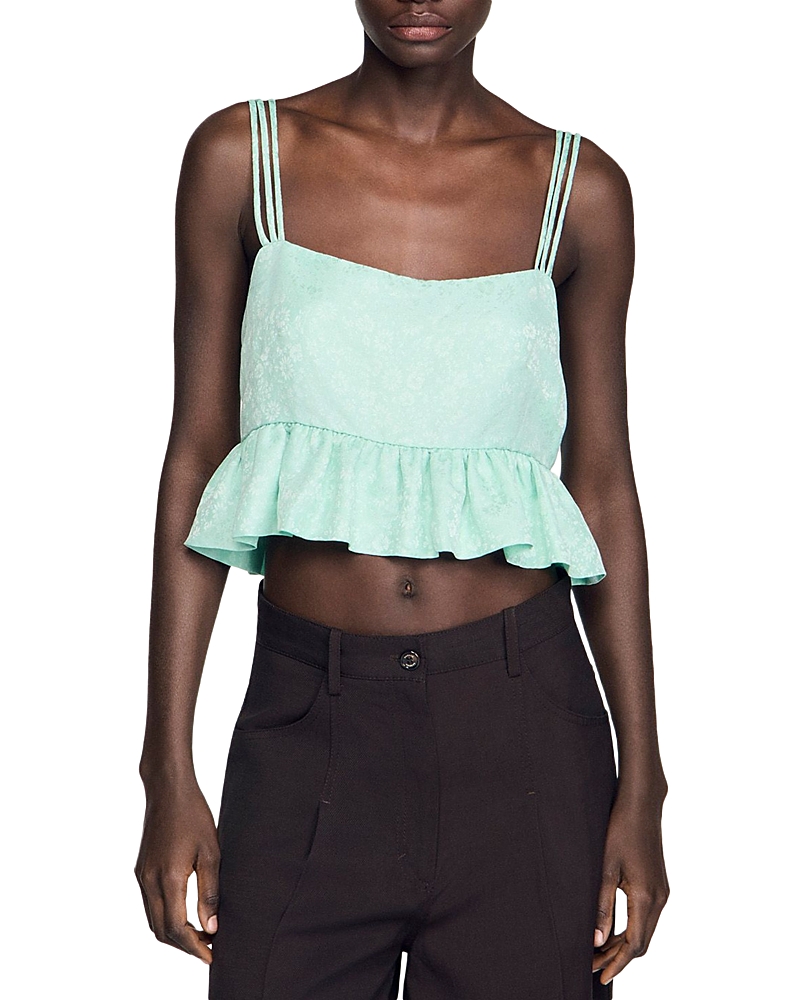 Sandro Ruffled Jacquard Crop Top