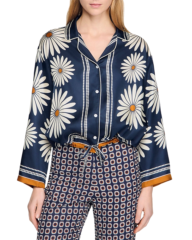 Sandro Floral Print Silk Shirt