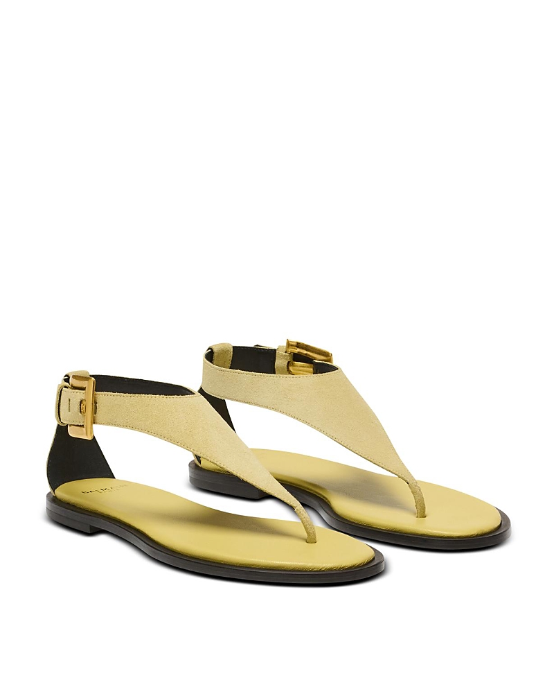 Balmain Women's Anthem Flat Toe-Post Sandals in Suede