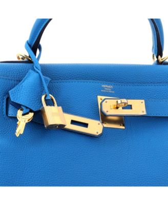 Kelly 28 Handbag Blue Togo with Gold Hardware