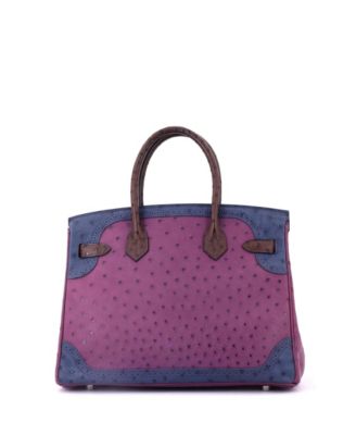 Birkin 30 Handbag Tricolor Ostrich with Palladium Hardware