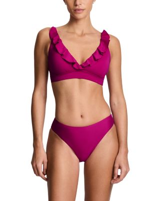 Ruffle Underwire Bikini Bra & Curved Waist Mid Rise Bikini Bottom