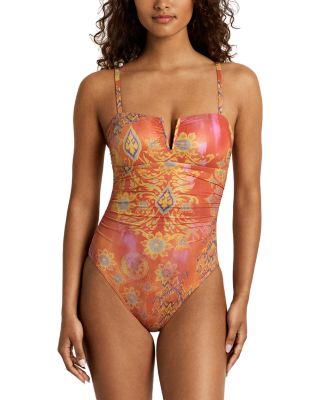 Printed V Wire Over The Shoulder One Piece Swimsuit