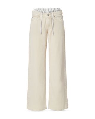 Saige Boxer Trim Mid Rise Straight Leg Jeans in Sand Stripe