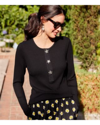 Ribbed Floral Button Top