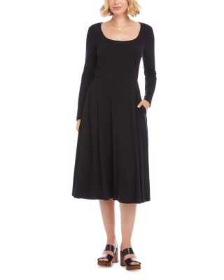 Long Sleeve Ribbed Scoop Neck A Line Dress 