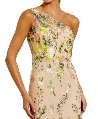  Petite One Shoulder Lace Embroidered Gown