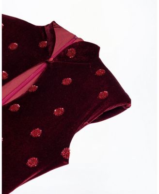 Mandarin-Collar Velvet Midi Dress