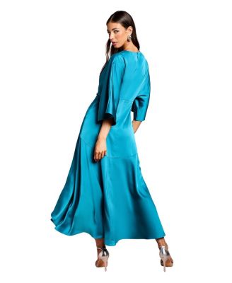 Satin Crepe Ruffle Wrap Midi Dress
