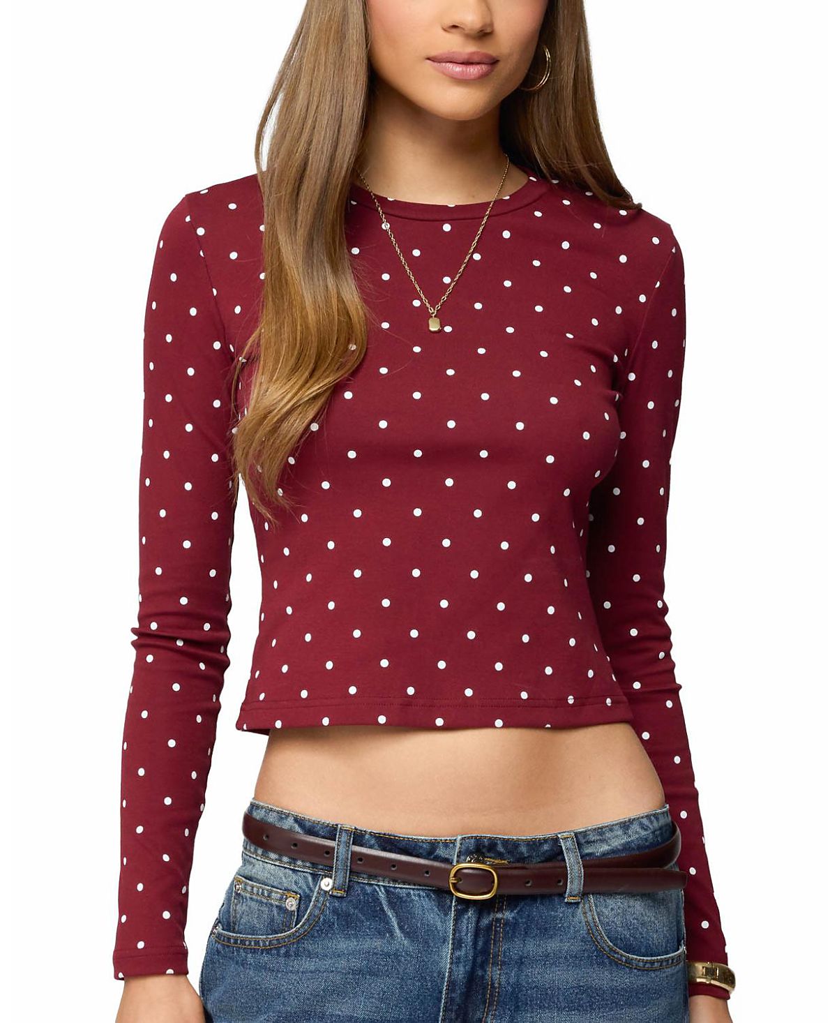 Edikted Daliya Polka Dot Long Sleeve Top