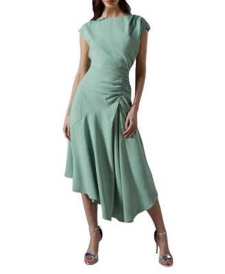 Drape Side Cap Sleeve Midi Dress