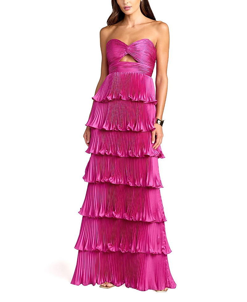 Mac Duggal Petite Pleated Charmeuse Strapless Tiered Ruffle Gown