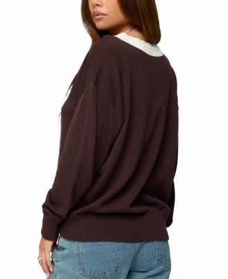  Marie Contrast Lacey V Neck Sweater