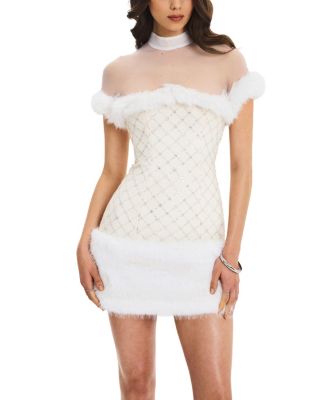  Taylor Faux Fur Trimmed Beaded Boucle Mini Dress