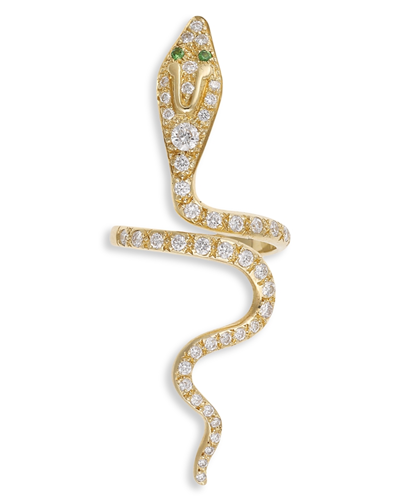 Ileana Makri 18K Yellow Gold Fine Snake Diamond & Tsavorite Cobra Ring