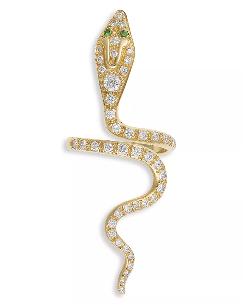 Ileana Makri 18K Yellow Gold Fine Snake Diamond & Tsavorite Cobra Ring