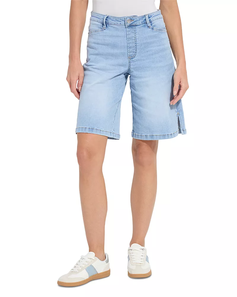 Lysse Lennon Everyday High Rise Bermuda Jean Shorts in Bleached Blue