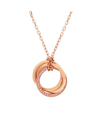  Trinity Pendant Necklace 18K Rose Gold with Pave Pink Sapphires 17.50"