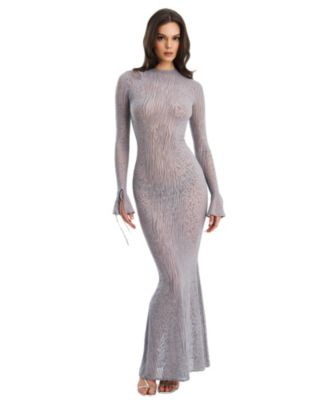 Waylynn Burnout Velvet Detail Animal Print Mesh Backless Maxi Dress