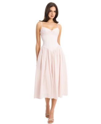  Zania Ruched Breast Cotton Jacquard Midi Dress