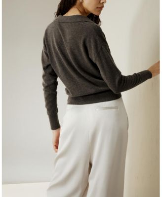 Women's V Neck Cashmere Polo Sweater