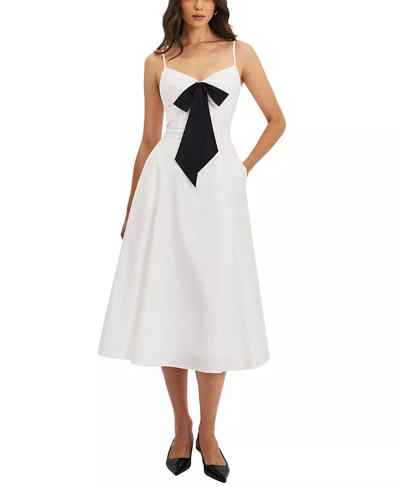 Miss Circle Corinne Poplin Flared Maxi Dress with Removable Bow