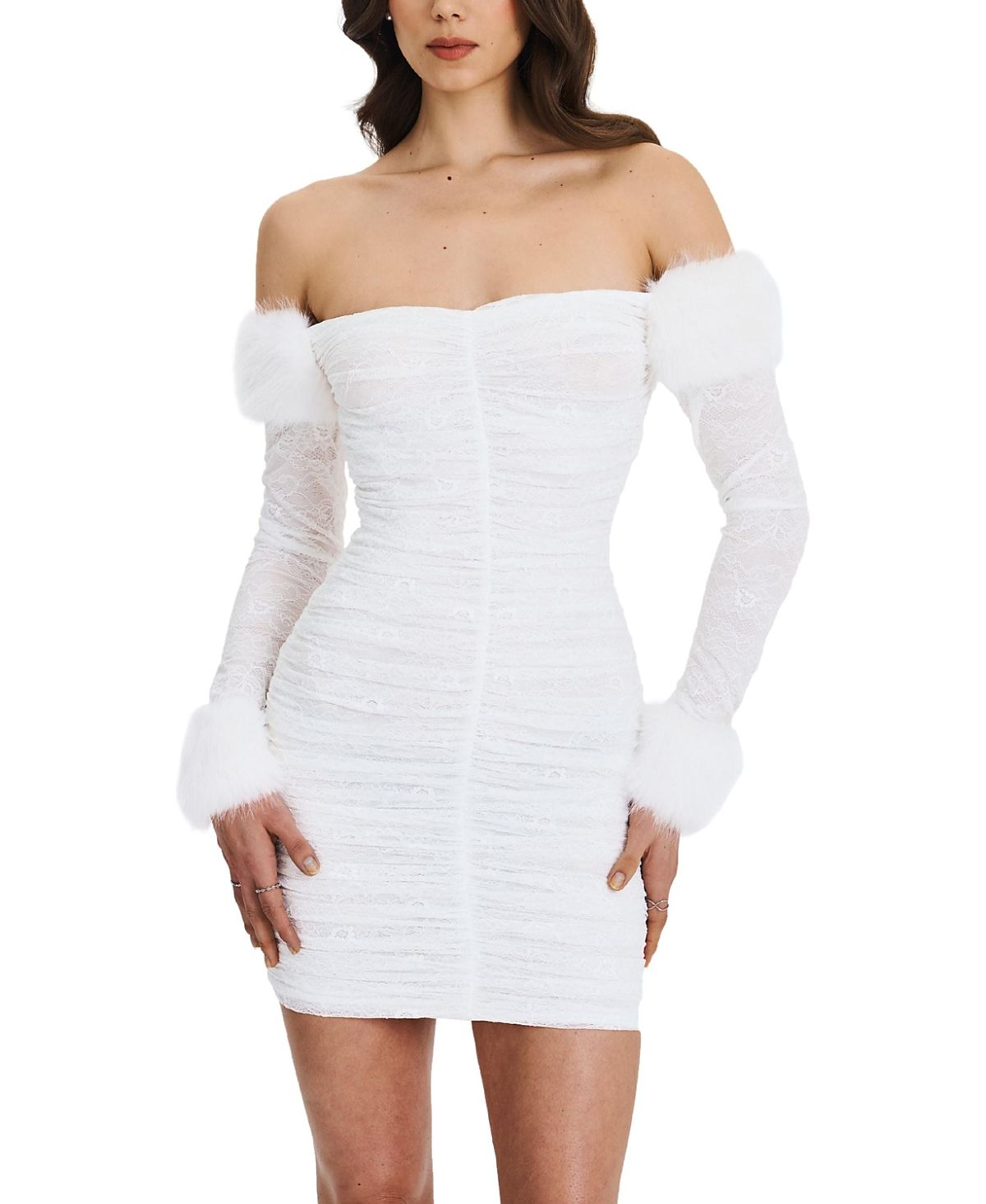 Miss Circle Lani Lace Off-Shoulder Ruched Mini Dress