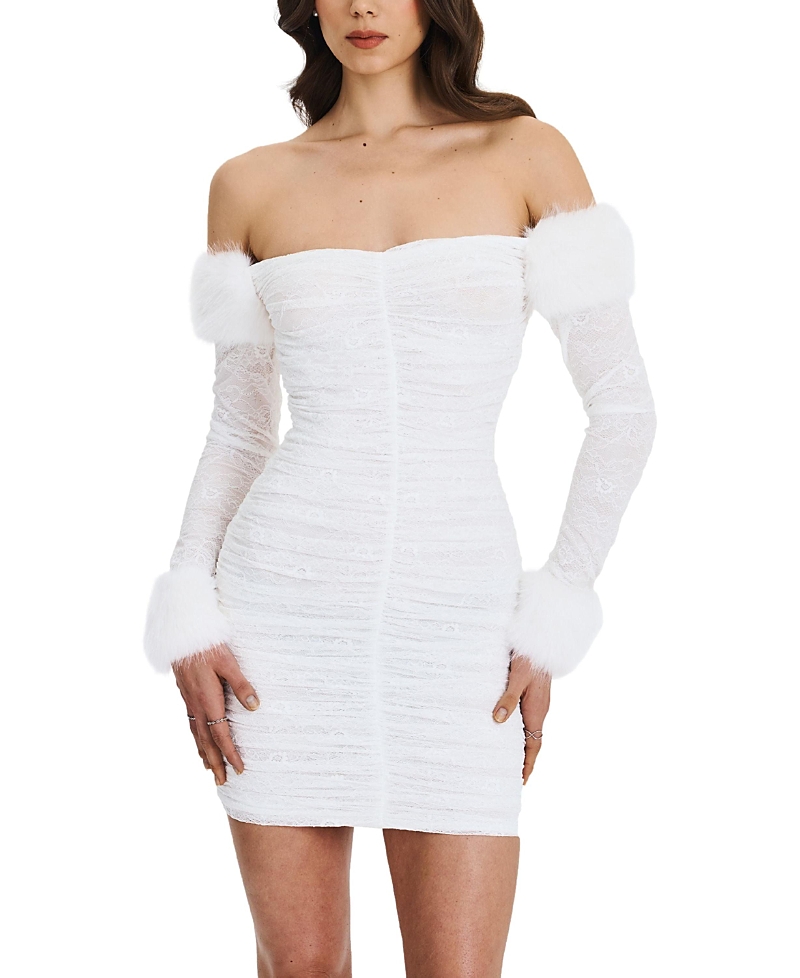 Miss Circle Lani Lace Off-Shoulder Ruched Mini Dress