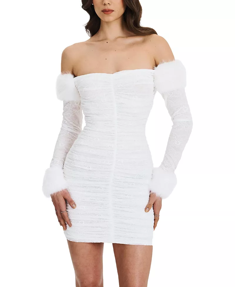 Miss Circle Lani Lace Off-Shoulder Ruched Mini Dress