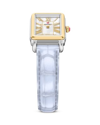 Deco Park Two-Tone 18K Gold-Plated Pastel Blue Leather Watch, 23mm x 29mm