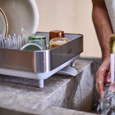 Extend Steel Plus Expandable Dish Rack with Wine Glass Holder - Light Stone