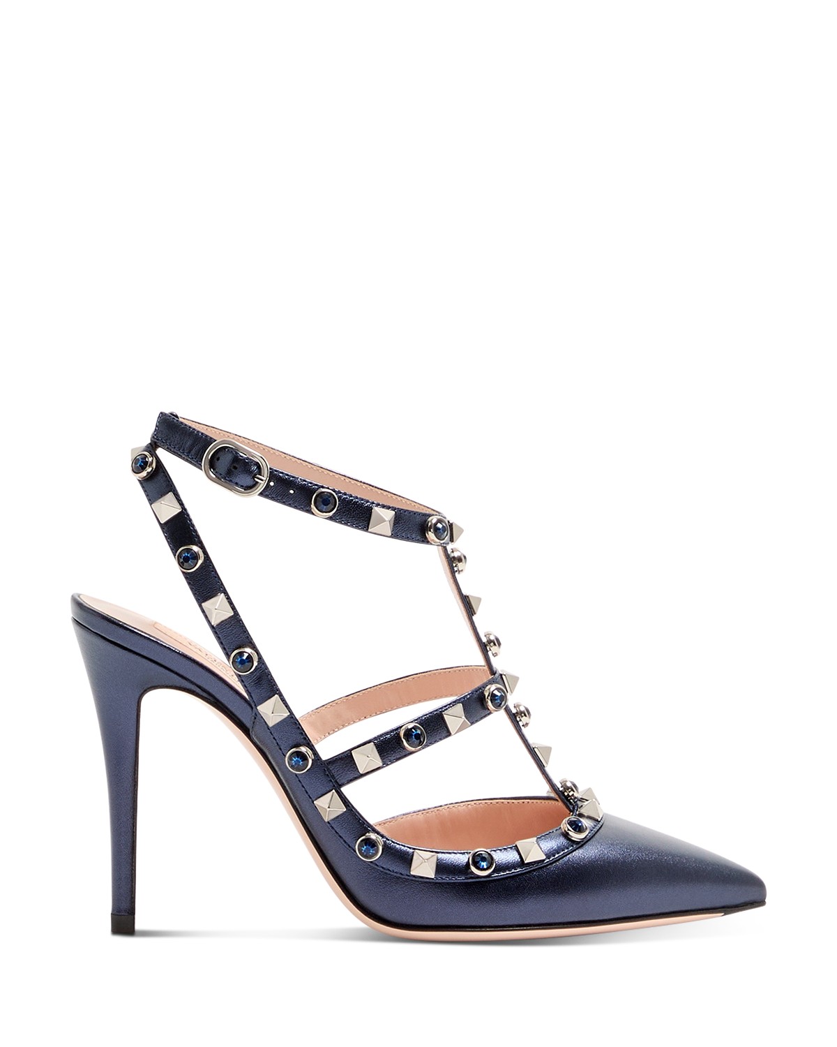 Rockstud Embellished Cutout Leather Pumps