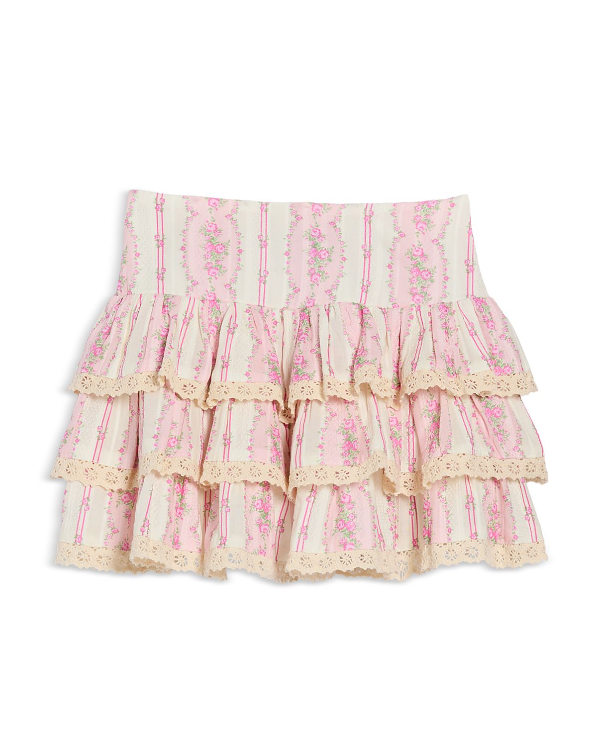 KatieJnyc Girls' Lace Trim Seersucker Skirt - Big Kid