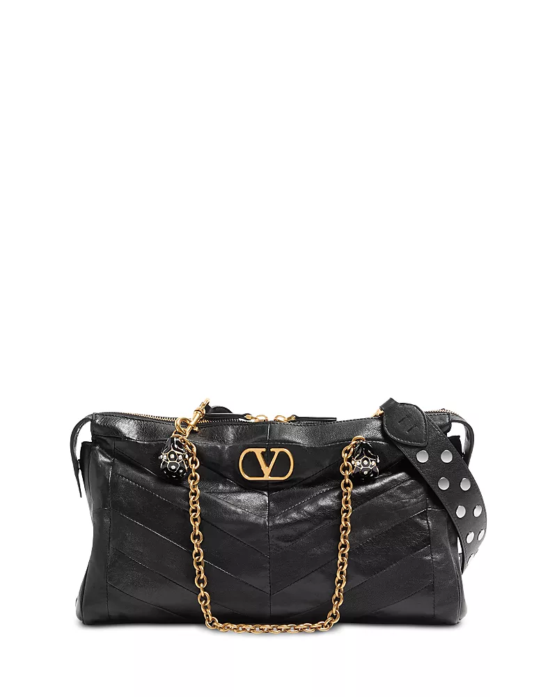Valentino Garavani Panthea Nappa Leather Chevron VLogo Shoulder Bag